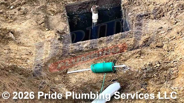 Pride Plumbing came out and performed the following work: 1) trenched a ditch from the house to the septic tank to expose and remove the outside Orangeburg main sewer septic drain line; installed a new 4-inch PVC sewer drain line (connecting it to the main drain line under the home after replacing a portion of the cast iron main drain stack with new PVC piping and fittings) along with proper cleanouts and fittings per code; installed tracer wire in the ditch along with the new sewer drain line; and sealed the septic tank penetration and backfilled, tamped, and spread grass seed and straw after the work had been completed; and 2) called in our septic pumping truck; located and uncovered the home’s septic tank, removed its lid, pumped it out, cleaned the tank’s filter, ensured proper drainage and flushing, reset the lid, and covered the tank back up.