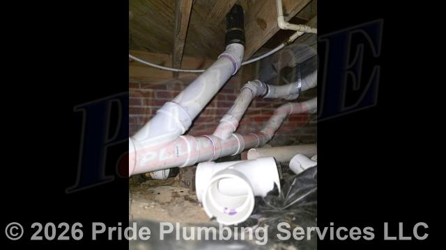 Pride Plumbing came out and performed the following work: 1) trenched a ditch from the house to the septic tank to expose and remove the outside Orangeburg main sewer septic drain line; installed a new 4-inch PVC sewer drain line (connecting it to the main drain line under the home after replacing a portion of the cast iron main drain stack with new PVC piping and fittings) along with proper cleanouts and fittings per code; installed tracer wire in the ditch along with the new sewer drain line; and sealed the septic tank penetration and backfilled, tamped, and spread grass seed and straw after the work had been completed; and 2) called in our septic pumping truck; located and uncovered the home’s septic tank, removed its lid, pumped it out, cleaned the tank’s filter, ensured proper drainage and flushing, reset the lid, and covered the tank back up.