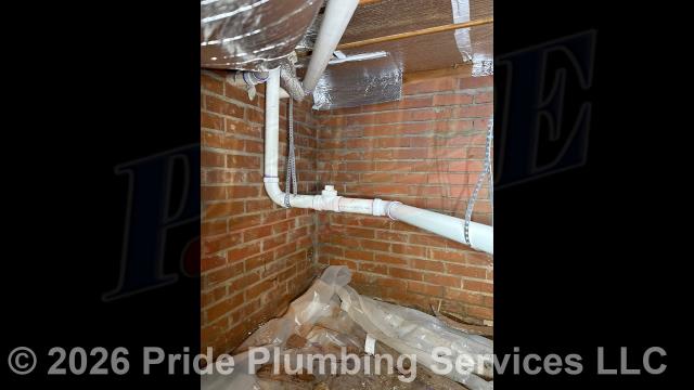 Pride Plumbing came out and repiped and replaced the drain lines under the house in the crawlspace, going to a) the fixtures in the kitchen (sink and dishwasher) and two bathrooms (sinks, toilets, and bathtubs/showers - replacing the toilet bowl flanges and wax ring gaskets, the bathtub/shower drains, and the P-traps underneath all the sinks, and the bathtub/shower's waste and overflow); and b) the washing machine - installing new PVC piping, fittings and supports under the house and up through the flooring for each fixture and air admittance valves inside the home where needed.