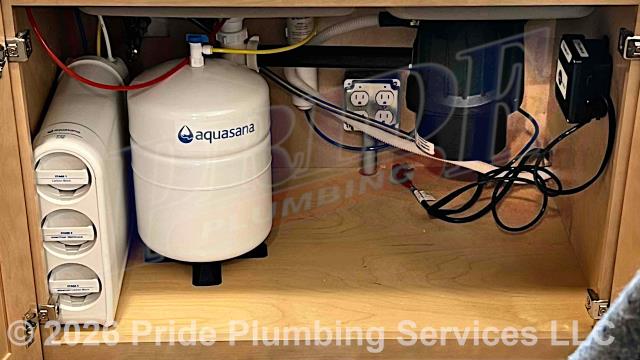 Pride Plumbing came out and performed the following work: 1) installed a kitchen sink faucet; 2) installed a garbage disposal; 3) connected the water and drain lines to a dishwasher; 4) installed an AquaSana reverse osmosis (RO) water filtration system underneath the kitchen sink; and 5) connected a gas supply line to a gas range in the kitchen.