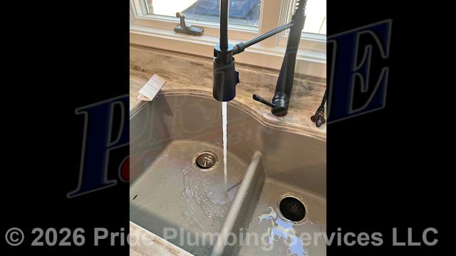Pride Plumbing came out and performed the following work: 1) installed a kitchen sink faucet; 2) installed a garbage disposal; 3) connected the water and drain lines to a dishwasher; 4) installed an AquaSana reverse osmosis (RO) water filtration system underneath the kitchen sink; and 5) connected a gas supply line to a gas range in the kitchen.