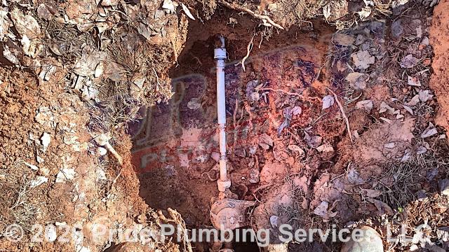 Pride Plumbing was called out for a water leak in the yard near the water meter. We dug down and found a leak on a section of the outside main water supply line. We cut out the faulty section of pipe, repaired it with new PEX piping and fittings, and flushed debris out of the water line at an outside hose bib spigot. We also provided a cost estimate to trench a ditch from an existing water meter to the home and replace the black roll main outside water supply line with new black roll and PEX piping and fittings along with installing a new pressure reducing valve (PRV) and ball water shutoff valve at the water meter.