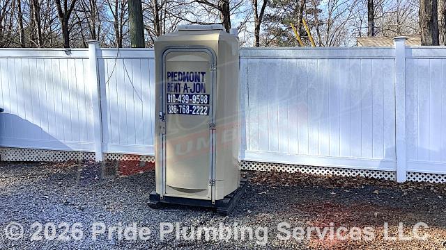 Pride Plumbing came out and delivered one Piedmont Rent-A-Jon work port-a-jon. We pumped it out and emptied, cleaned, and restocked it with toilet paper and hand sanitizer each week it was in use. (https://piedmontrentajon.us)