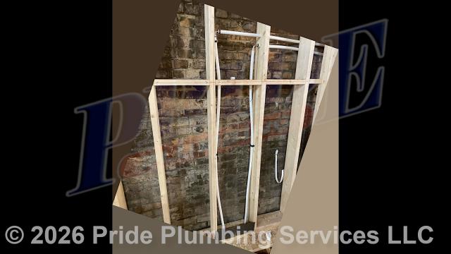 Pride Plumbing came out and performed the following work: 1) removed the drain line for a toilet flange and extended it over to a new toilet's location and added a PVC vent pipe; 2) installed new PVC drain lines for three sinks: one in the bathroom, one in a closet, and one on the outside behind the closet; 3) installed a new PEX water supply line from the water main coming from a back storage area over to a water heater; 4) tied-in the water heater and ran both hot and cold water supply lines over to the fixture locations; 5) stubbed-up all the new drain and water piping through the floor so new walls could be installed; and 6) after the walls were installed, returned and completed the rough-in plumbing and called for an inspection.