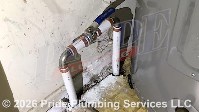 Pride Plumbing was called out for a water leak at a 40-gallon Rheem PROE40-M2-RH95 water heater. We found a leak coming from a shutoff valve near the unit. We cut out and replaced the leaking shutoff valve and a short section of CPVC pipe and repaired them with a new ball shutoff valve along with new PEX piping and fittings, connecting to the CPVC water supply lines in the crawlspace.