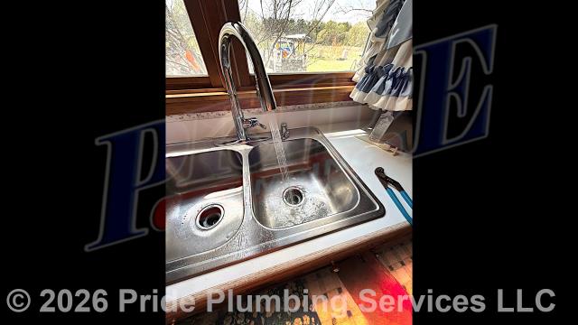 Pride Plumbing came out and performed the following work: 1) in a downstairs bathroom, installed a new faucet, PVC P-Trap, and drain system underneath the bathroom sink; 2) in that same downstairs bathroom, installed a new Delta rough-in shower valve, shower head arm and shower head, shower trim kit with handle, drain cover, and downspout diverter; 3) in an upstairs bathroom, installed a new faucet, PVC P-Trap, and drain system underneath the bathroom sink; and 4) at the kitchen sink, installed a new faucet, PVC P-Trap, and drain system underneath the kitchen sink.