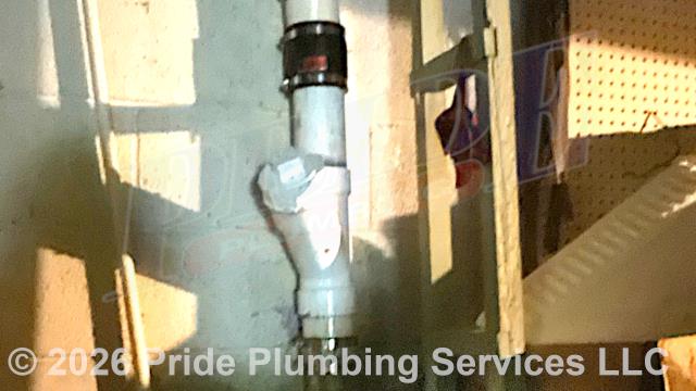 Winston-Salem, NC - Pride Plumbing came out and installed a new PVC cleanout on the main drain line in the basement (adding a new wye and connecting onto the existing PVC drain piping with new Fernco and no-hub couplings).