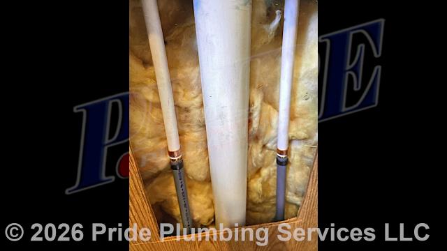 Pride Plumbing was called out for a water leak behind a washing machine. Our inspection found that one of the washer’s boiler drains was leaking. We removed and replaced the hot and cold boiler drains with new Prier 526.42LF-R boiler drains (this included installing new PEX hot and cold water supply lines up through the floor and a ProPlus plastic washer box; tying the water supply and drain lines into their respective water and sewer mains under the home).