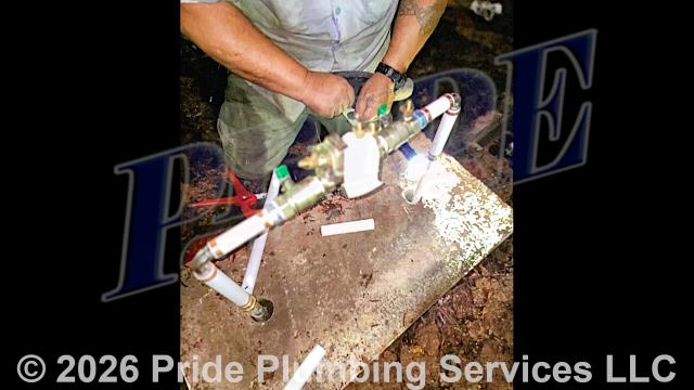 Pride Plumbing came out and replaced a leaking Febco 860 reduced pressure zone (RPZ) backflow. When we dug up the backflow's water line, we found a 2-inch PVC water main underneath the concrete pad that was leaking. After shutting off the water, we used PVC pressure piping and fittings and made the repair to the water line (adding a Hymax coupling to connect the backflow onto the water main). Then we removed the old backflow; installed a new Zurn Wilkins 975XL3 backflow assembly with new PEX piping and fittings, ProPress copper fittings, flange gaskets, and mounting bolts and nuts; turned the water back on and checked for leaks. We then performed a certification test on the backflow, and it passed. Pride Plumbing then filed the backflow’s certification paperwork with the appropriate agencies.
