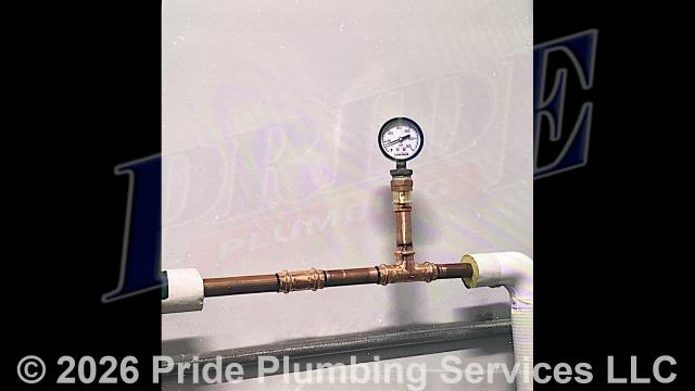 Pride Plumbing came out and performed the following work: 1) shut off the water to the building and drained the water lines; 2) cut out and replaced a 2 1/2-inch pressure reducing valve (PRV) on the copper main water line by ProPressing in a new Zurn Wilkins valve; 3) installed a pressure gauge on the water line above the PRV; 4) turned the water back on and tested for leaks; 5) went through the building and bled air from the water lines and tested all the plumbing fixtures; and 6) adjusted the pressure on the PRV to 45 psi and there were no further issues.
