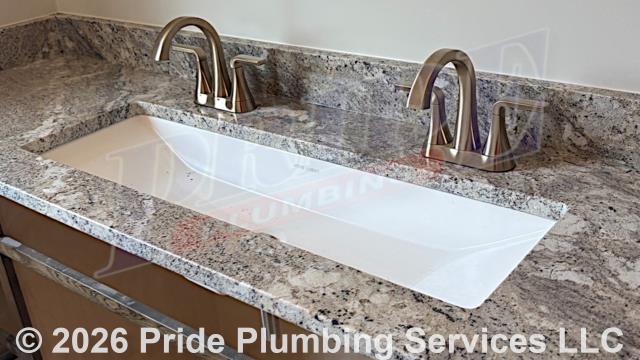 Pride Plumbing came out and installed four bathroom sink faucets, a bar sink faucet, a prep sink faucet, a kitchen sink faucet, and three toilets along with connecting them to their associated water supply and drain lines.
