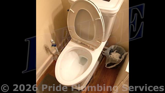 Pride Plumbing was called out for a toilet bowl leaking at its base. After shutting off the water, we drained the toilet and then pulled it, cleaned and inspected its flange, replaced its wax ring gasket (with a new Mainline ML11580 model), reset the toilet, replaced its toilet bowl bolts and caps and the toilet tank's above-floor braided stainless steel water supply line. We turned the water back on, refilled the toilet, and tested for leaks and proper operation with no issues. We also provided a cost estimate to replace the toilet with a new Gerber Viper model. This would include draining and pulling the old toilet, inspecting/cleaning/replacing the flange, replacing the toilet bowl, toilet tank, flapper, water fill valve, tank to bowl gasket and bolts, seat, wax ring gasket, toilet bowl bolts, toilet bowl bolt washers, toilet bowl bolt caps, and above-floor stainless steel braided water supply line.
