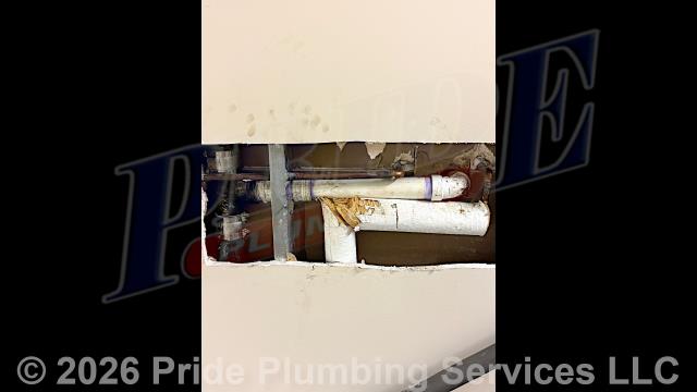 The Pride Plumbing team began by carefully cutting the drywall to access the damaged section of the cast iron drain line. We then removed the compromised section and installed a new PVC drain line, extending it all the way back to the P-trap beneath the sink in the cabinet. After ensuring the new line was securely in place, we tested for leaks and verified proper drainage. We discreetly routed the drain line as part of the repair process. Finally, we cleaned the work area thoroughly to leave everything neat and tidy.