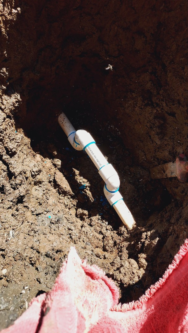 Repaired leak on 1-in PVC water main in front yard