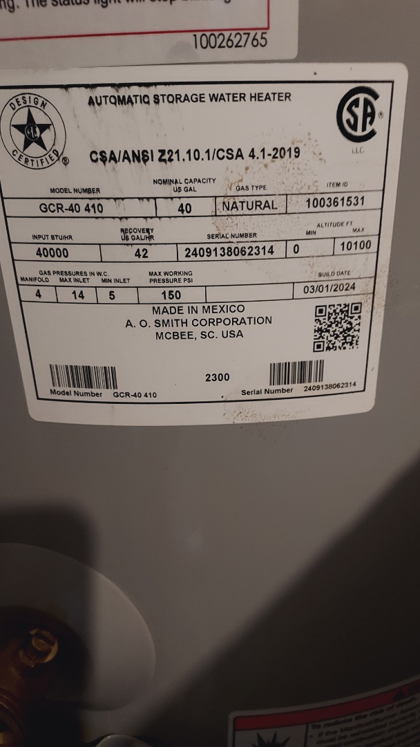 Replaced leaking 40 gallon water heater