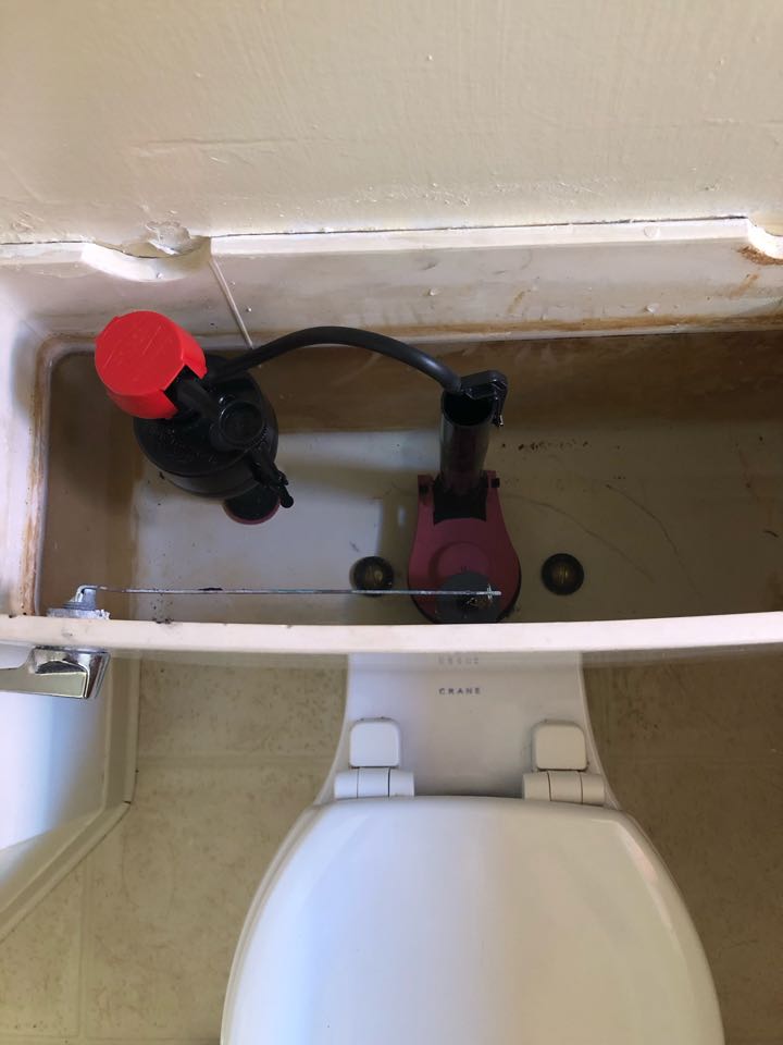 Full toilet tank rebuild with new fill valve, flush valve and tank to bowl kit. Full toilet tank rebuild with new fill valve, flush valve and tank to bowl kit.