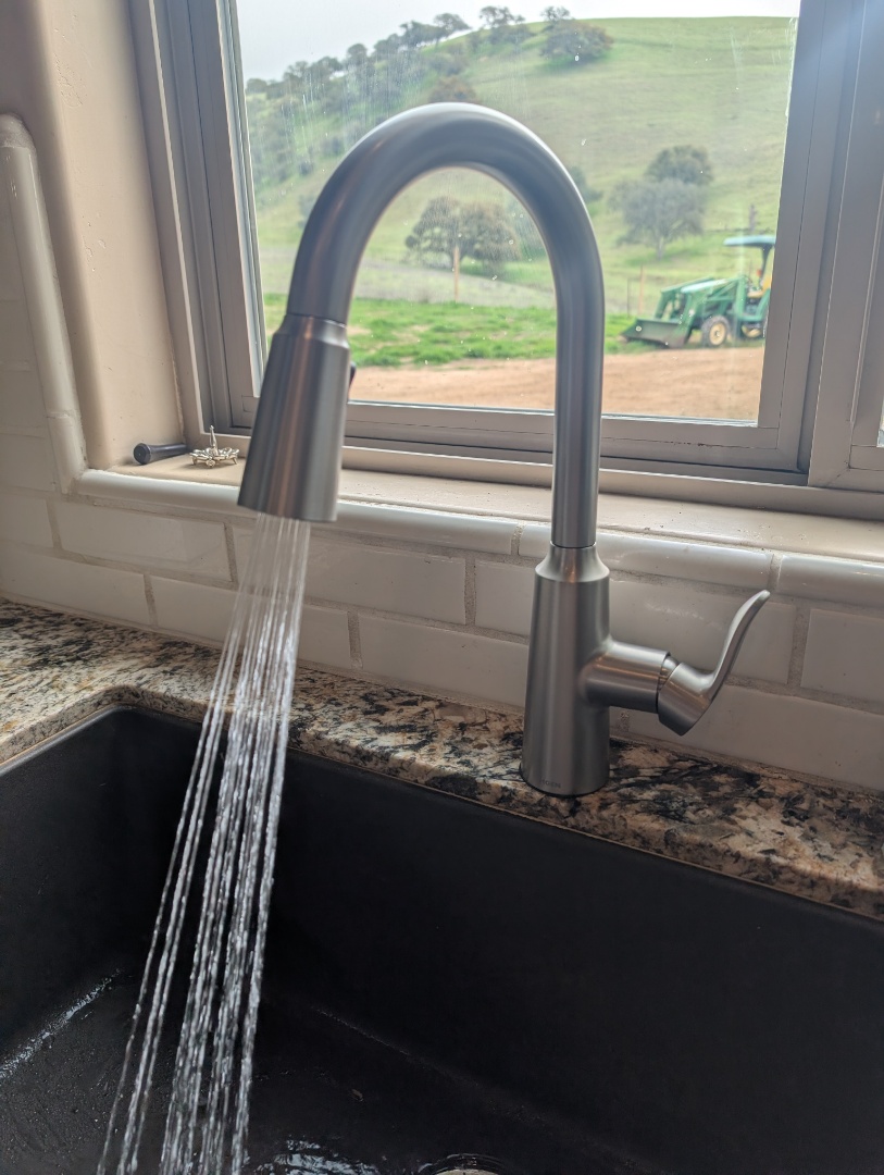 replaced a sensor kitchen faucet with a new customer supplied Moen faucet from Lowe's in Parkfield San Miguel.