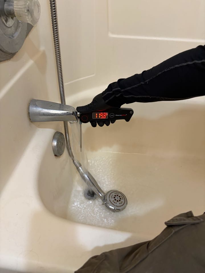 Arrived at the job to install two new inch and a quarter mixing valves at the holding tanks. The install went really well. We were able to test all the units. They were testing anywhere from 115 to 120° for three stories.