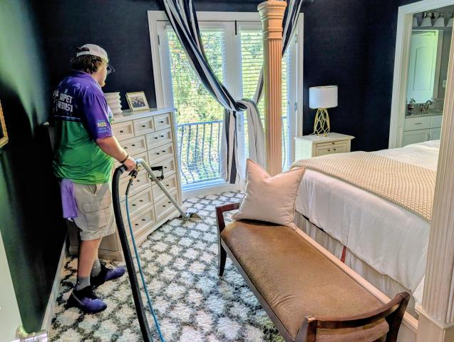 We cleaned the carpets for a repeat customer. which included specialty stain removal caused by spilled red drink, a few puppy stains, and soiling from regular everyday foot traffic. We removed every single stain and she was extremely pleased with the results!