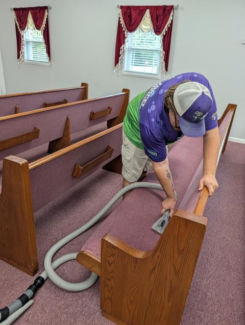 Coby and Sean meticulously cleaned the church pews and carpets, ensuring every nook and cranny was spotless. We employed a Sapphire Scientific upholstery tool with a clear view head to remove all soil from the pews. For the carpets, we used a steam cleaning method with a mild alkaline-based solution, followed by a sanitizing rinse to ensure a hygienic environment. Our thorough approach left the space immaculate and fresh.