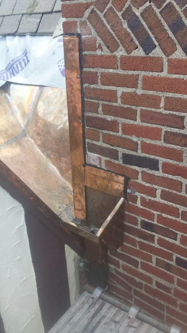 Saint Paul, MN - Fabricated installed and soldered custom copper sump area including new chimney saddle plumbers vent and Scupper Saint Paul, MN - Fabricated installed and soldered custom copper sump area including new chimney saddle plumbers vent and Scupper