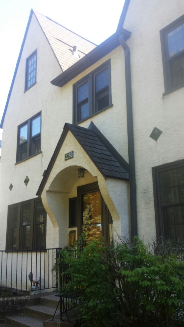 Saint Paul, MN - Repair leak by removing shingles then correctly installing ice and water and flashing front entrance Dormer and chimney. Saint Paul, MN - Repair leak by removing shingles then correctly installing ice and water and flashing front entrance Dormer and chimney.