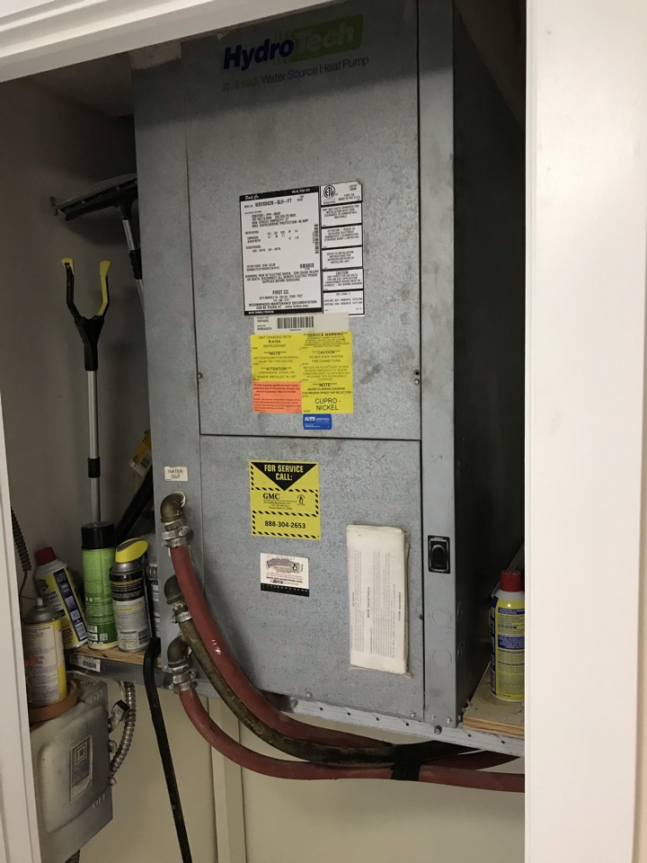 Hillsboro Beach, FL - Working on a first company Hydro Tech water source Heat pump in Hillsboro Beach Florida. Unit is leaking water all over the floor. Found that unit was leaking water due to filter being extremely dirty which was causing improper airflow to the unit. Customer was having construction work done and filter was very dirty due to dust. Removed filter and replaced and unit is now running and cooling properly. Hillsboro Beach, FL - Working on a first company Hydro Tech water source Heat pump in Hillsboro Beach Florida. Unit is leaking water all over the floor. Found that unit was leaking water due to filter being extremely dirty which was causing improper airflow to the unit. Customer was having construction work done and filter was very dirty due to dust. Removed filter and replaced and unit is now running and cooling properly.