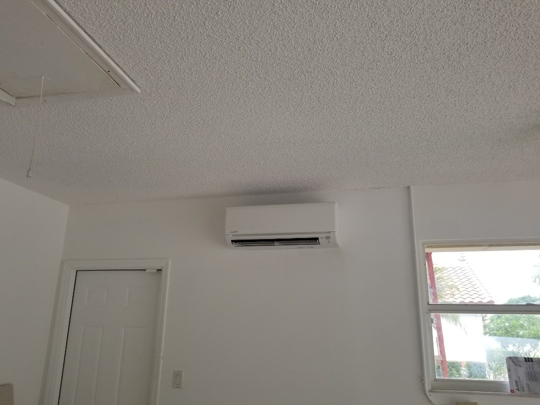 Mitsubishi mini split install.  Customer had a need to cool garage. Energy efficient Mitsubishi was a great choice 