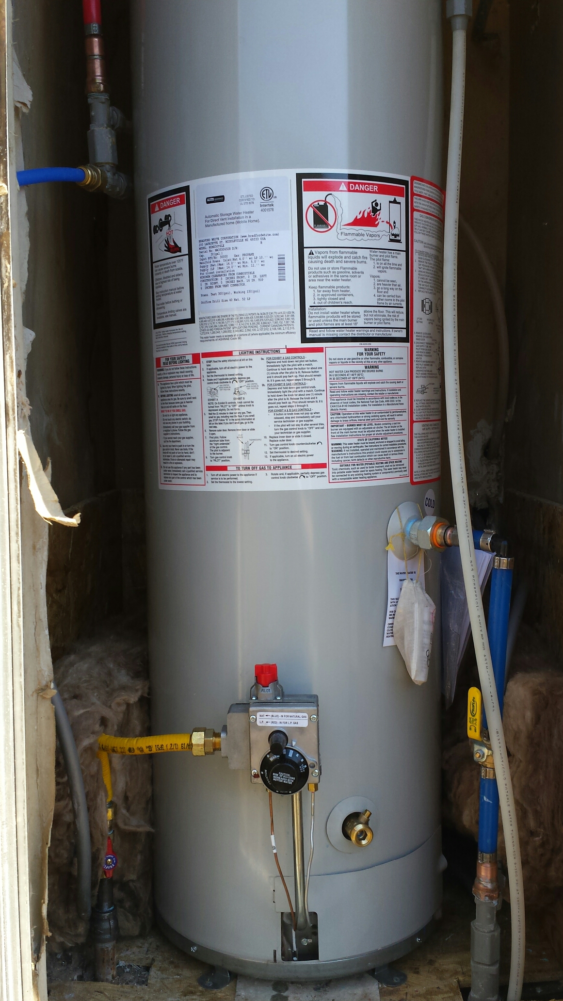 30 gallon mobile home water heater install