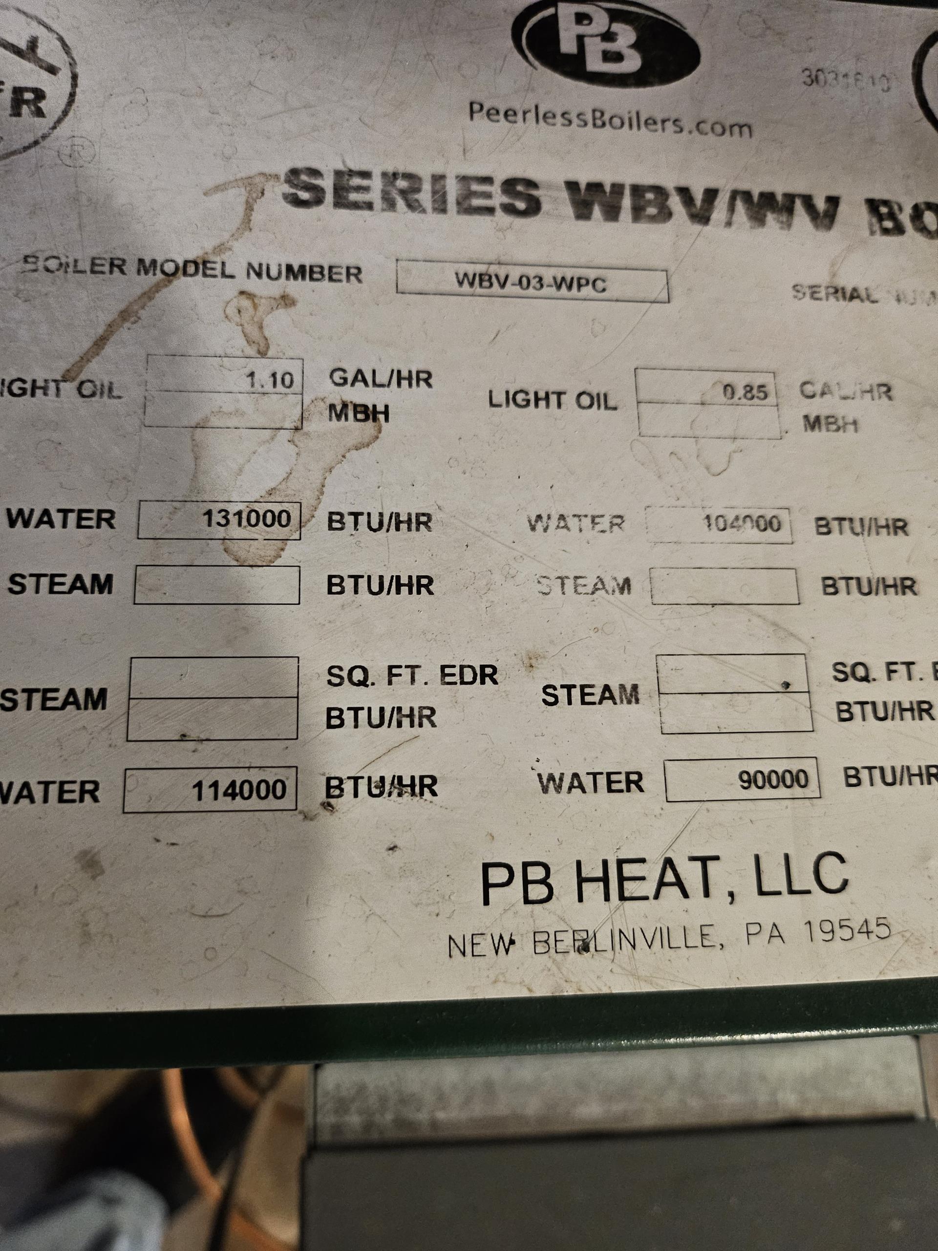Perform the maintenance for one oil fired hot water boiler, replaced the oil nozzle, oil filter and pump screen. Opened the top of the boiler and brushed out the heat exchanger and vacuumed. Started up the boiler and confirmed operation, confirm that the AquaStat is working correctly and turning the boiler on and off at the correct temperature. Performed a combustion test on the boiler, noted that the CO reading is higher than it should be however there is a lot of dust buildup inside from the dryer which is causing air to slow down because of buildup on the blower wheel. I recommend that next year we remove the motor and pump assembly and clean the blower wheel out and remove all the lint from inside. The boiler is running and operating properly at this time.