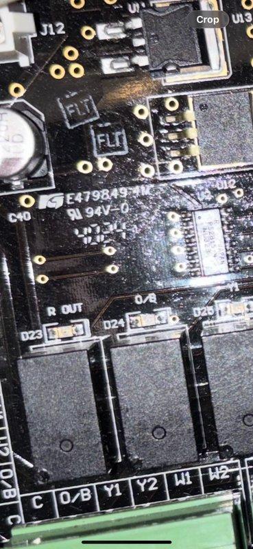 Replaced defective fan motor and circuit board in air handler unit. Initial service call required ordering correct replacement parts under warranty. Upon receiving proper components, installed new circuit board with LCD display interface and control buttons, along with new fan motor to restore system functionality.