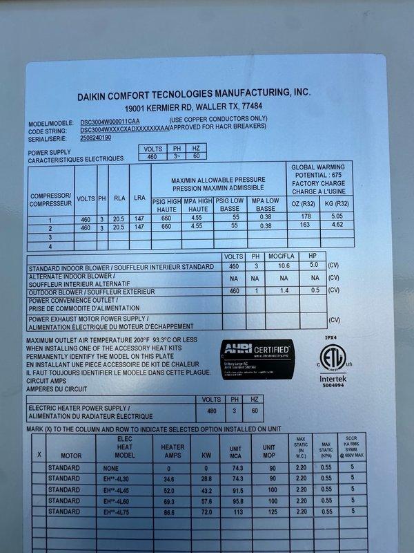Replaced defective control module on Daikin rooftop HVAC unit. Removed failed module, installed new replacement unit, verified proper electrical connections, and confirmed system operation with correct voltage specifications (480V, 3-phase). Unit tested and returned to normal operation.