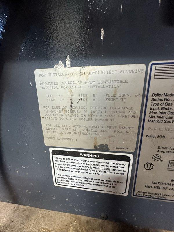 Completed scheduled maintenance and tune-up on residential gas-fired boiler system. Performed comprehensive inspection of all boiler components, burner assembly, heat exchanger, and associated plumbing connections including copper piping, pressure regulating valves, expansion tank, and water filtration system. All components found to be operating within normal parameters with typical aging and patina present on copper fittings. System tested and verified for safe operation.