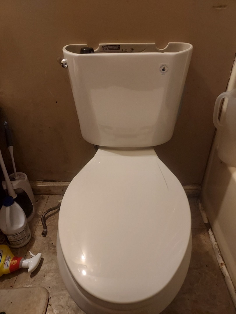 Plumber installing toilet