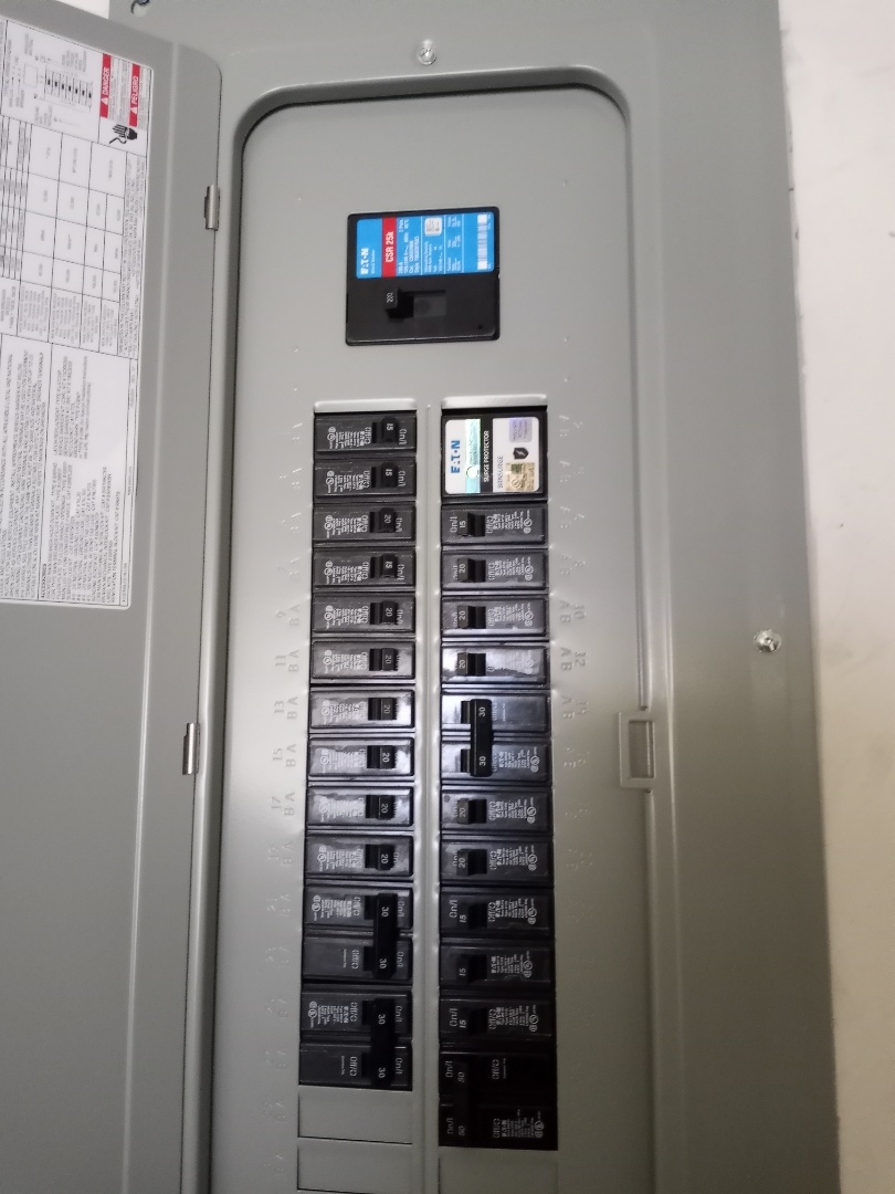 Electrician installing main breaker panel