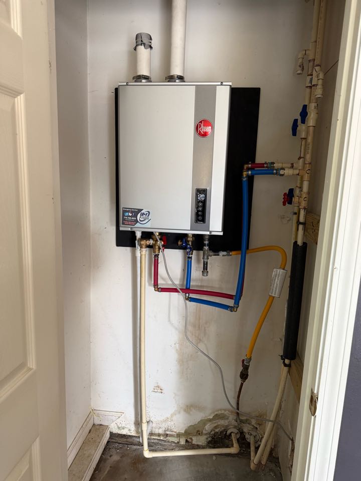 Plumbed in a condensate line on a tankless
