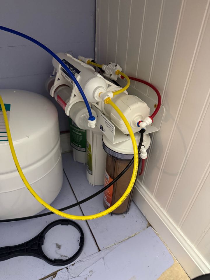 Checked in on a winterization project today. Shut down the main water supply, drained all interior lines, and protected all fixtures for the cold weather. Disconnected and drained two RO water-filter systems for the customer to store until spring. We’ll be returning later this week to blow out the remaining water in the lines with an air compressor through the hose bibs to ensure the home is fully protected from freezing.