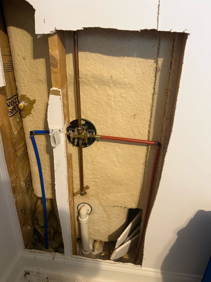 Returned to the customer’s home to complete the installation of the shower assembly. Finished hooking up the remaining components and performed another full pressure test to ensure everything is sealed and functioning properly with no leaks.

To further assess the home’s water supply system, dug an exploratory hole at the point where the main line enters the house to identify the material and condition of the pipe. Also excavated at the meter to verify the type of piping present from the utility connection to the home. This information will help determine the best long-term repair or replacement options.

Professional plumbing inspection and shower installation completed with attention to detail and system reliability.