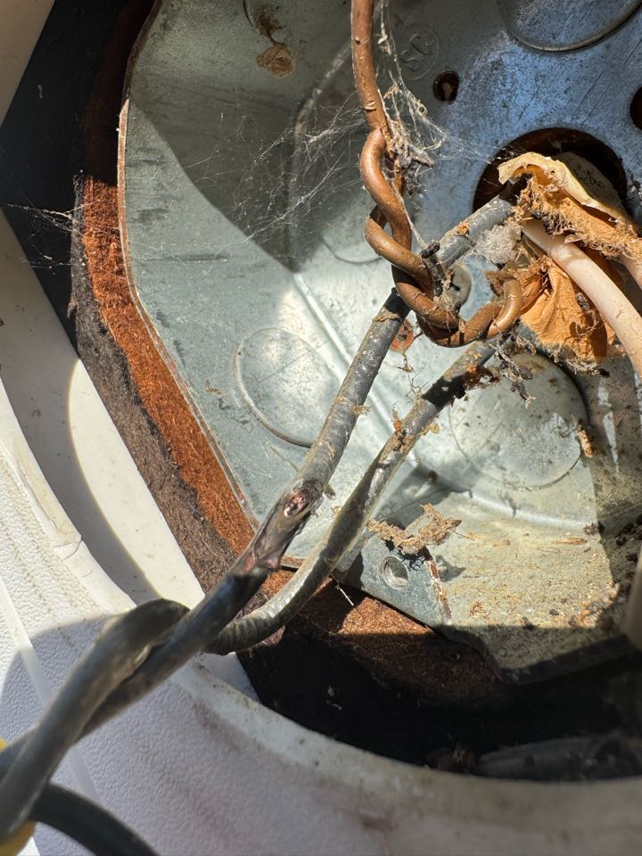 Electrician is repairing a burnt wire 