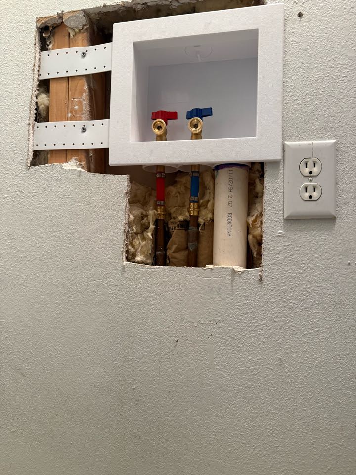 Came to the customer’s home to install a new washing machine box. Tied the washer box into the existing water lines and secured all connections for proper operation. Tested the system to ensure correct water flow and leak-free performance. Another professional washer box installation completed successfully.