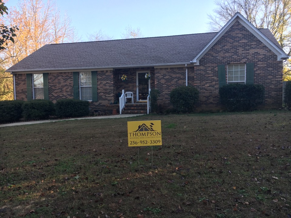 Athens, AL - This great customer researched thoroughly of who to use for her roof replacement. She mentioned to me that the decision made was the right one. Thompson Roofing and Construction installed a GAF Timberline HD Ultimate Roof System with a 50 year non-prorated warranty. Another satisfied customer! Athens, AL - This great customer researched thoroughly of who to use for her roof replacement. She mentioned to me that the decision made was the right one. Thompson Roofing and Construction installed a GAF Timberline HD Ultimate Roof System with a 50 year non-prorated warranty. Another satisfied customer!