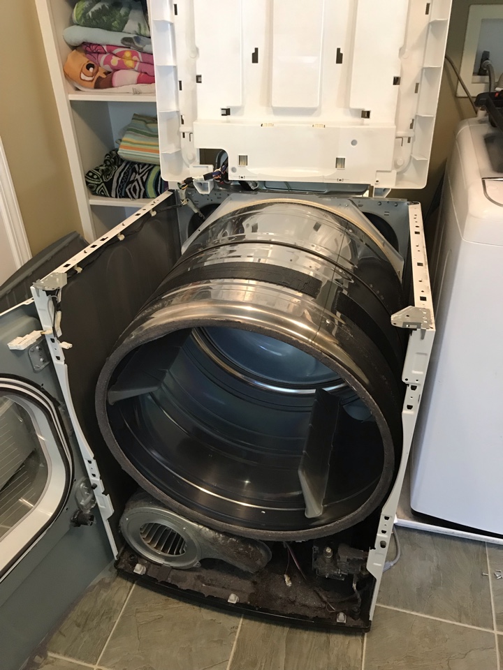 Replaced worn out drum roller supports on LG dryer that was running loud.