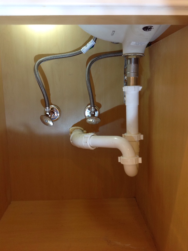 Replaced service stop, supply tubes, and trap at the master lavatory sink