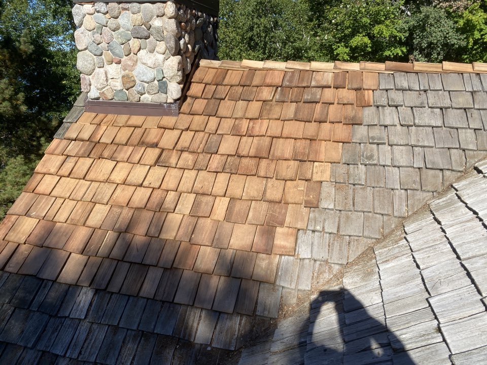 Crosslake, MN - Doing a cedar shake repair in Crosslake, MN Crosslake, MN - Doing a cedar shake repair in Crosslake, MN