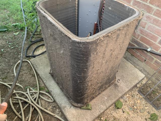 Performed an AC repair in Fort Worth. The condenser coil on the outdoor unit was dirty