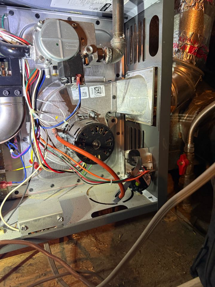 Furnace not heating. Flame sensor extremely oxidized. Cleaned sensor probe and tested operation. 