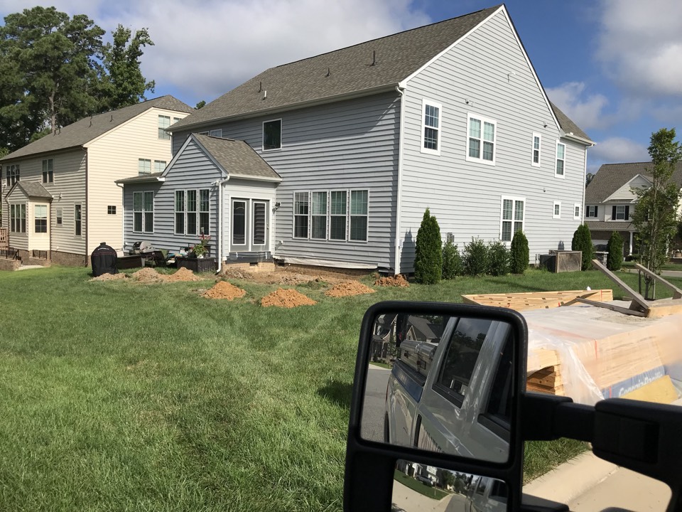 Footings poured early on a Saturday!!!  Now we are set up nice for Monday!! Brand new 18x20 screened porch with pvc decking will be up before you know it 💪🏽