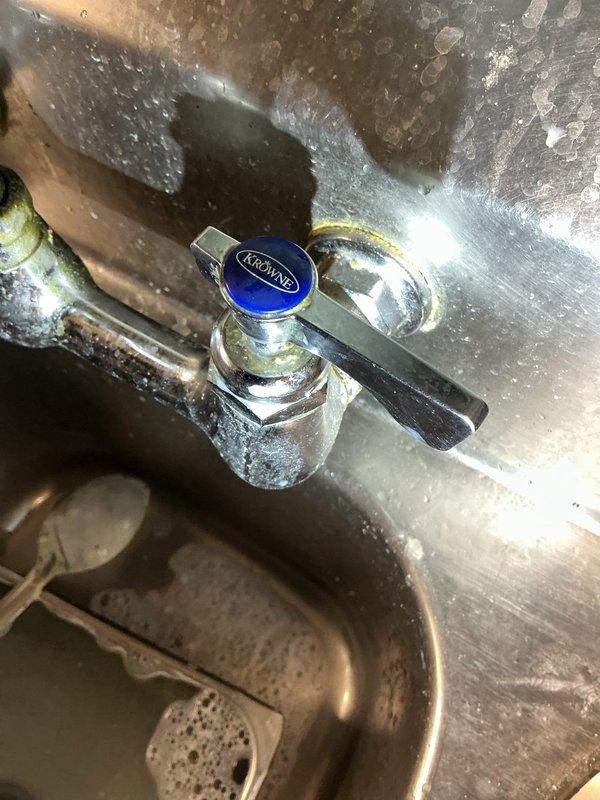 Diagnosed three-compartment kitchen sink with recurring faucet stripping issues; determined replacement faucet required. Inspected plumbing system and identified need for backflow preventer installation for hot chocolate machine to ensure compliance with sanitation codes and prevent cross-contamination.