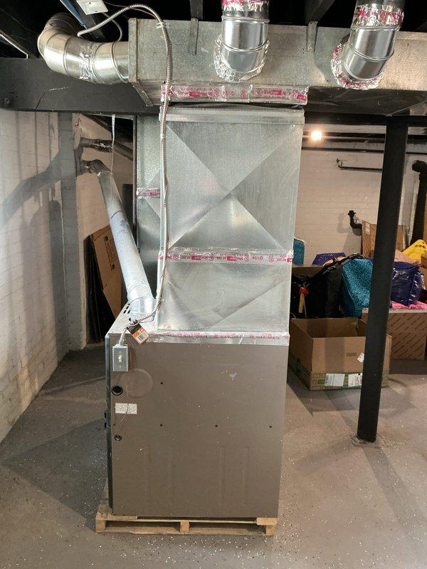 Conducted a comprehensive full system HVAC estimate for residential air conditioning installation. Inspected existing utility space and evaluated appropriate placement for new furnace unit with proper ductwork configuration. Documented current setup with photos showing metal ductwork installation points and potential furnace location on wooden platform in basement area.