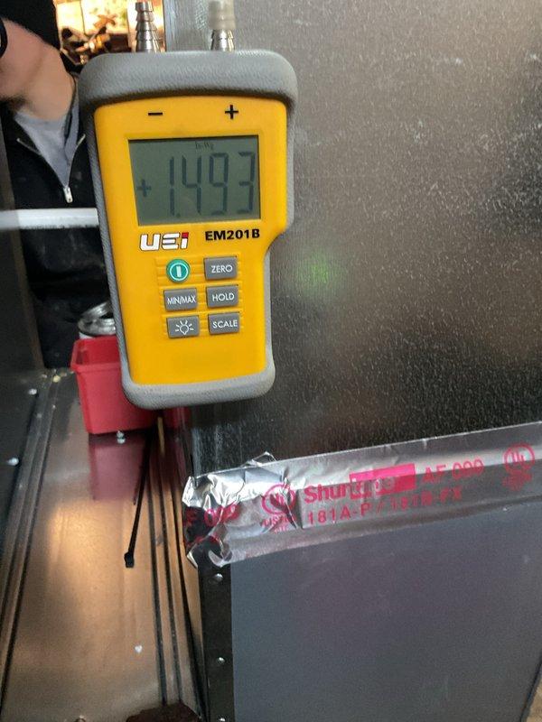 Successfully completed installation of a complete HVAC system including a 70,000 BTU furnace, 2.5 ton AC unit, and 600 CFM humidifier. System was properly configured and tested, with pressure and flow measurements verified using UEi EM201B diagnostic equipment. All mechanical connections were inspected and mechanical permit was requested for the installation.